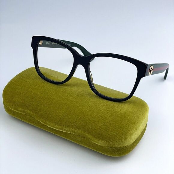 NEW Gucci GG0038ON 011 Black Green Square Women Eyeglasses - Picture 1 of 14